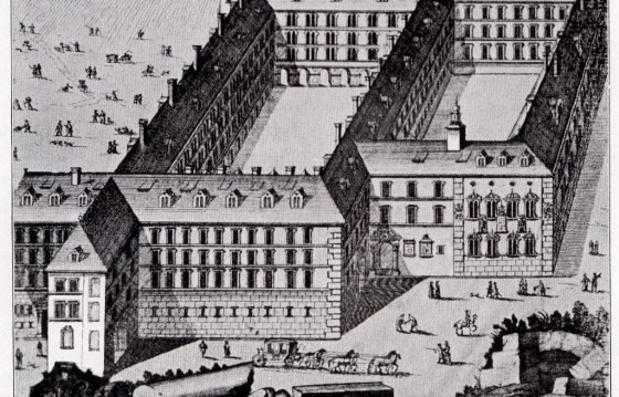 Alter Kupferstich, welcher das Grazer Jesuitencollegium und die Alte Universität zeigt